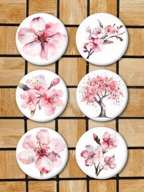 Pink Cherry Blossom Fridge Magnets Set Of 6 Metal Magnets Home Office Kitchen